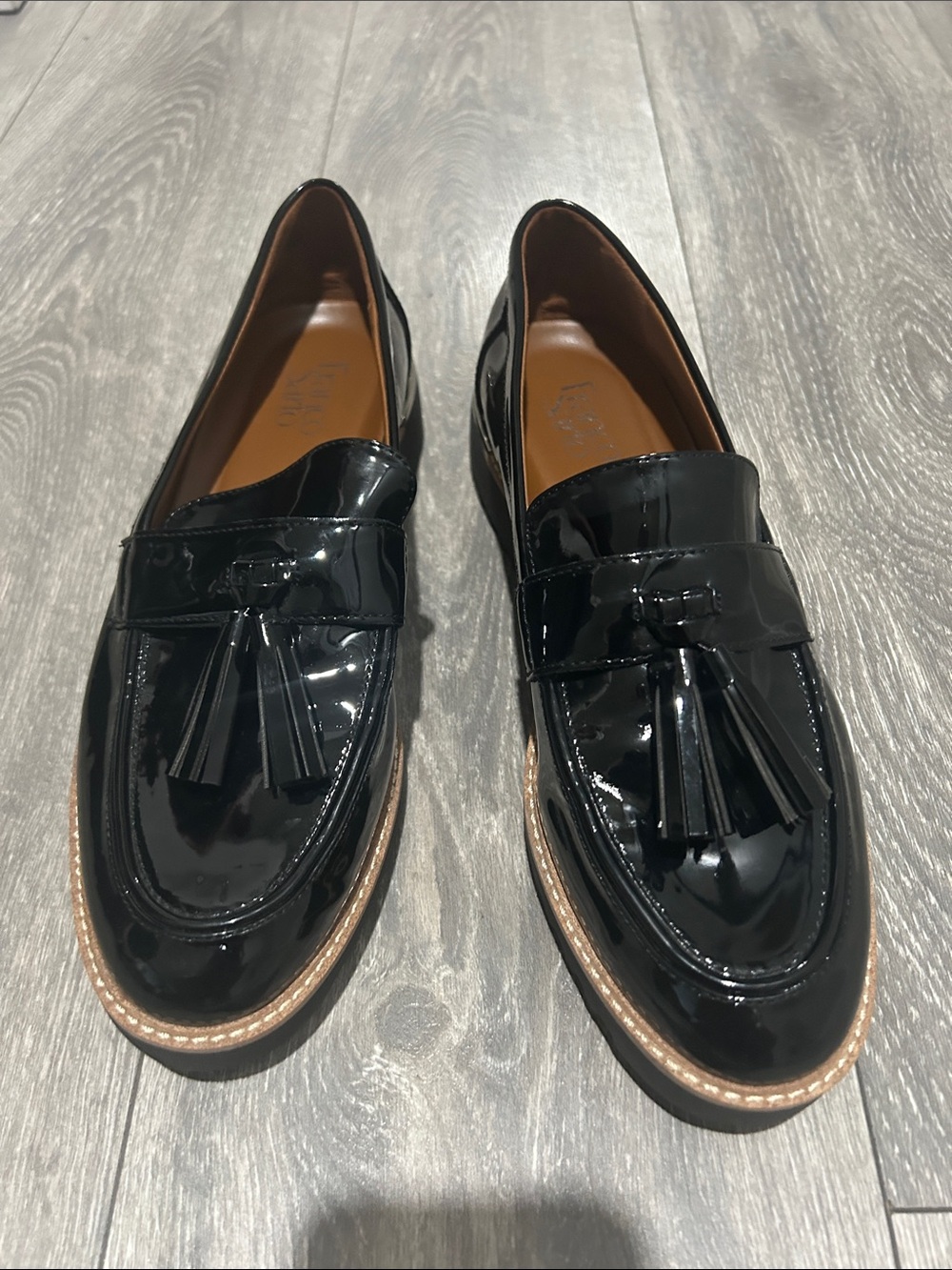 Franco Sarto Black Patent Tassel Loafers